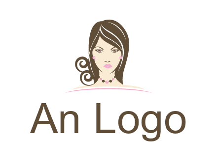 head of beautiful woman wearing bead earrings and necklace jewelry logo