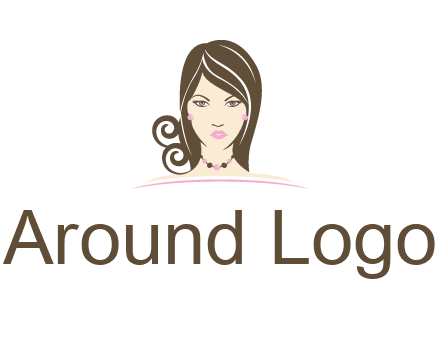 head of beautiful woman wearing bead earrings and necklace jewelry logo