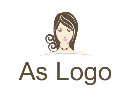 head of beautiful woman wearing bead earrings and necklace jewelry logo