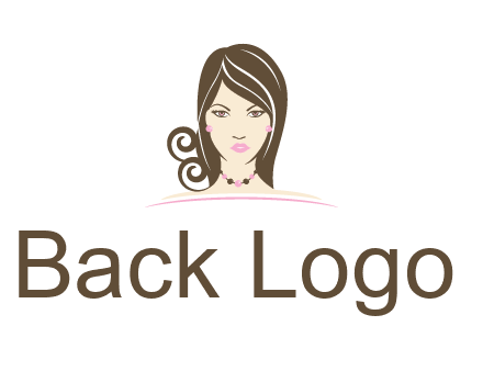head of beautiful woman wearing bead earrings and necklace jewelry logo