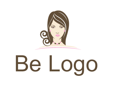 head of beautiful woman wearing bead earrings and necklace jewelry logo
