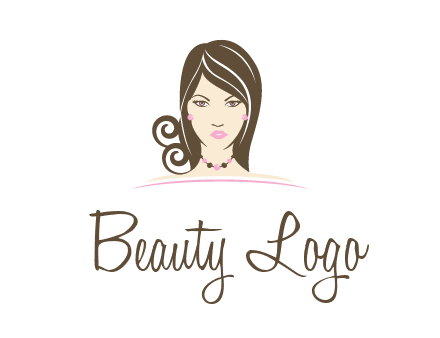 head of beautiful woman wearing bead earrings and necklace jewelry logo