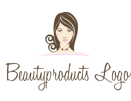 head of beautiful woman wearing bead earrings and necklace jewelry logo