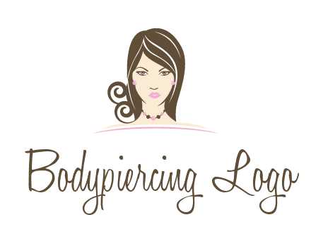 head of beautiful woman wearing bead earrings and necklace jewelry logo