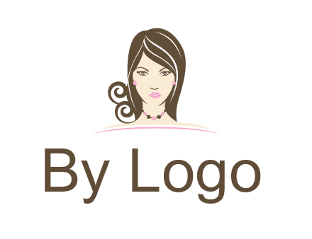 head of beautiful woman wearing bead earrings and necklace jewelry logo