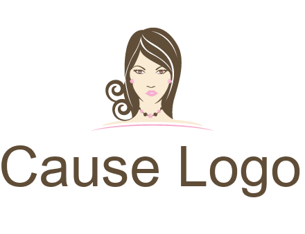 head of beautiful woman wearing bead earrings and necklace jewelry logo