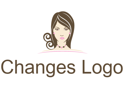 head of beautiful woman wearing bead earrings and necklace jewelry logo