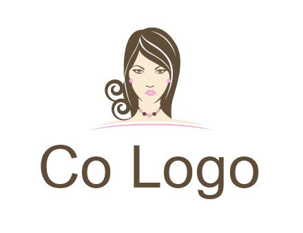 head of beautiful woman wearing bead earrings and necklace jewelry logo