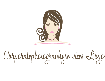 head of beautiful woman wearing bead earrings and necklace jewelry logo