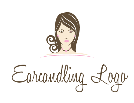 head of beautiful woman wearing bead earrings and necklace jewelry logo