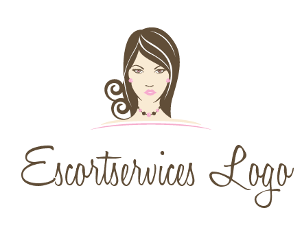 head of beautiful woman wearing bead earrings and necklace jewelry logo