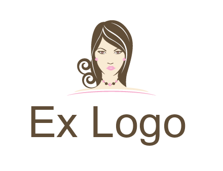 head of beautiful woman wearing bead earrings and necklace jewelry logo