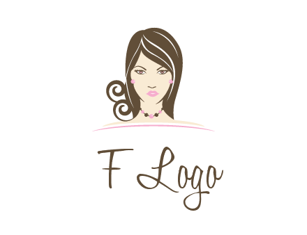 head of beautiful woman wearing bead earrings and necklace jewelry logo