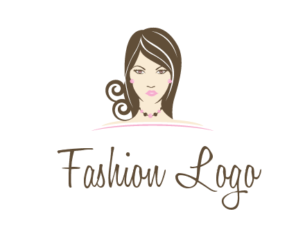 head of beautiful woman wearing bead earrings and necklace jewelry logo