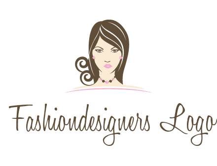 head of beautiful woman wearing bead earrings and necklace jewelry logo