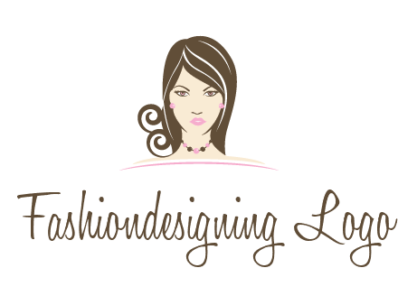 head of beautiful woman wearing bead earrings and necklace jewelry logo