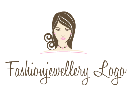 head of beautiful woman wearing bead earrings and necklace jewelry logo