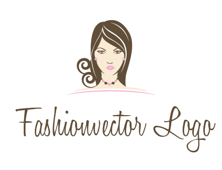 head of beautiful woman wearing bead earrings and necklace jewelry logo