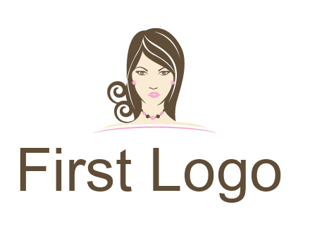 head of beautiful woman wearing bead earrings and necklace jewelry logo