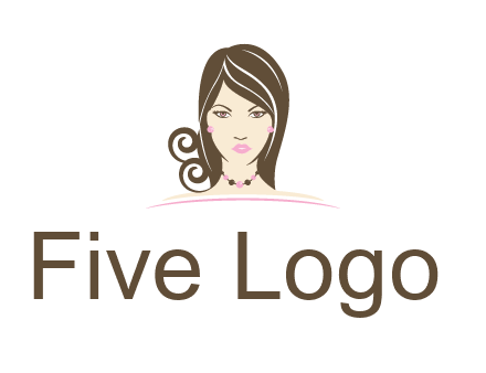 head of beautiful woman wearing bead earrings and necklace jewelry logo