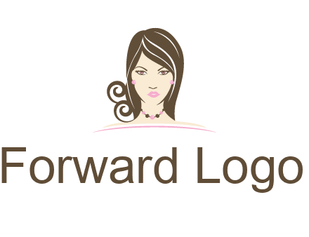 head of beautiful woman wearing bead earrings and necklace jewelry logo