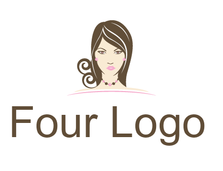 head of beautiful woman wearing bead earrings and necklace jewelry logo