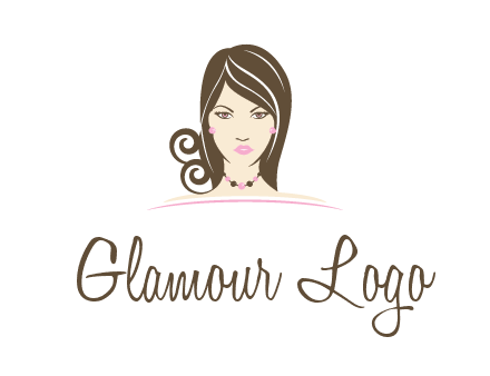 head of beautiful woman wearing bead earrings and necklace jewelry logo