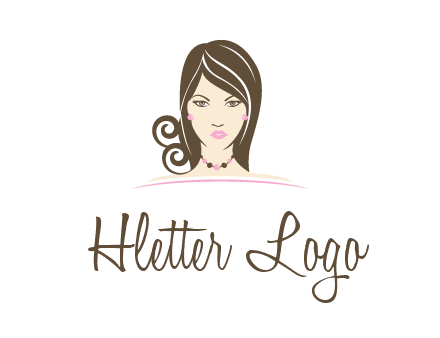 head of beautiful woman wearing bead earrings and necklace jewelry logo