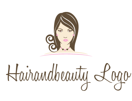 head of beautiful woman wearing bead earrings and necklace jewelry logo