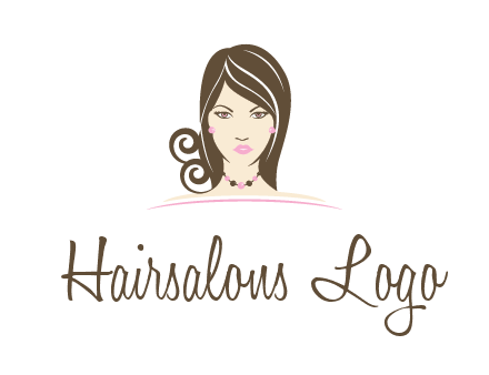 head of beautiful woman wearing bead earrings and necklace jewelry logo