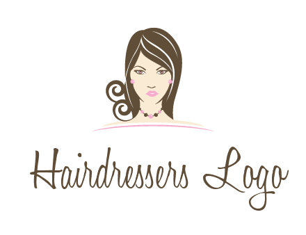 head of beautiful woman wearing bead earrings and necklace jewelry logo