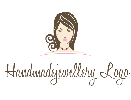 head of beautiful woman wearing bead earrings and necklace jewelry logo
