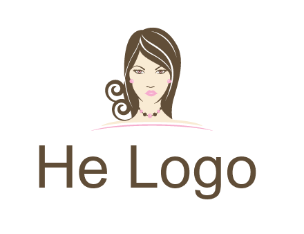 head of beautiful woman wearing bead earrings and necklace jewelry logo