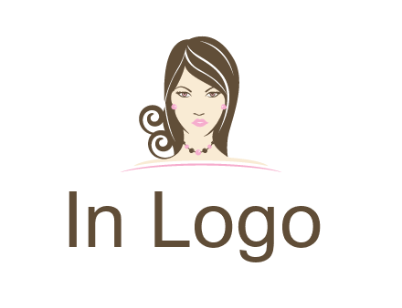 head of beautiful woman wearing bead earrings and necklace jewelry logo