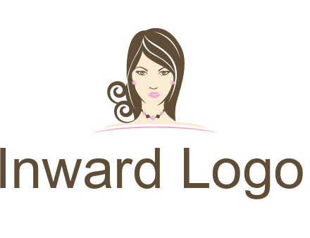 head of beautiful woman wearing bead earrings and necklace jewelry logo