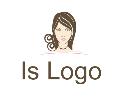 head of beautiful woman wearing bead earrings and necklace jewelry logo