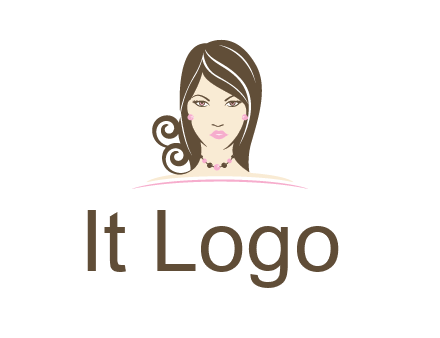 head of beautiful woman wearing bead earrings and necklace jewelry logo