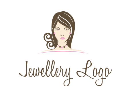 head of beautiful woman wearing bead earrings and necklace jewelry logo