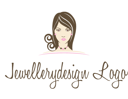 head of beautiful woman wearing bead earrings and necklace jewelry logo