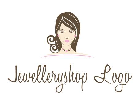 head of beautiful woman wearing bead earrings and necklace jewelry logo