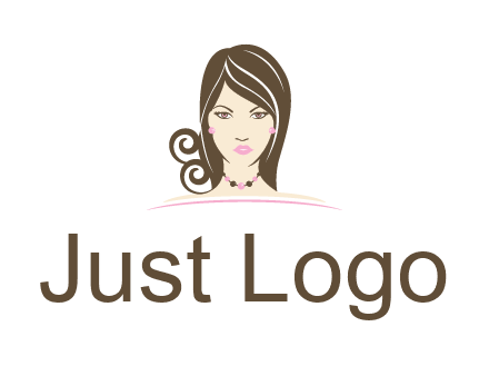 head of beautiful woman wearing bead earrings and necklace jewelry logo