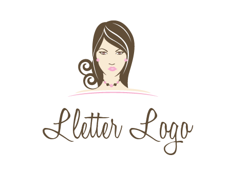 head of beautiful woman wearing bead earrings and necklace jewelry logo