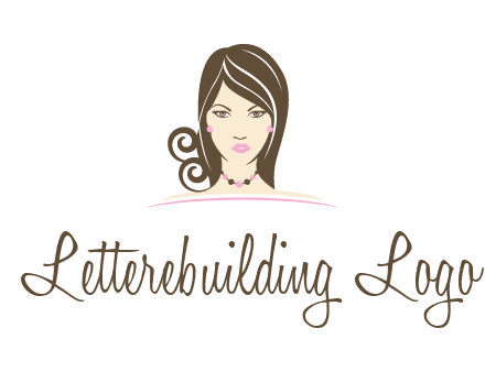 head of beautiful woman wearing bead earrings and necklace jewelry logo