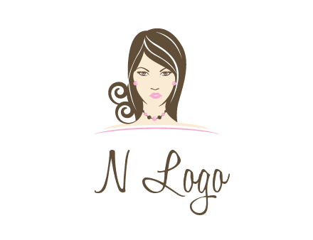 head of beautiful woman wearing bead earrings and necklace jewelry logo
