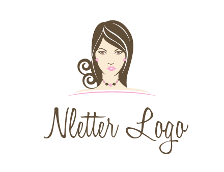 head of beautiful woman wearing bead earrings and necklace jewelry logo