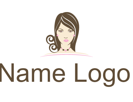 head of beautiful woman wearing bead earrings and necklace jewelry logo