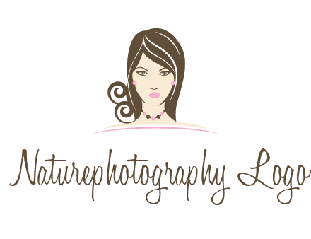 head of beautiful woman wearing bead earrings and necklace jewelry logo