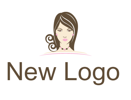 head of beautiful woman wearing bead earrings and necklace jewelry logo