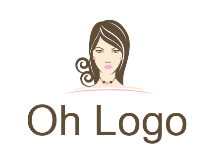 head of beautiful woman wearing bead earrings and necklace jewelry logo