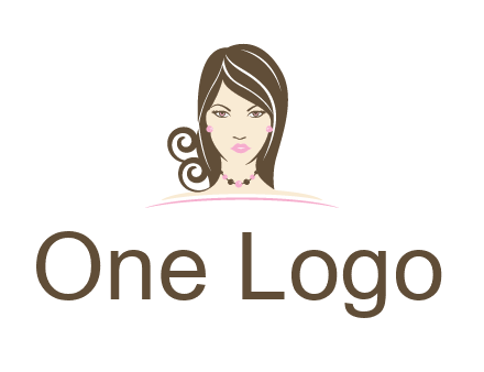 head of beautiful woman wearing bead earrings and necklace jewelry logo
